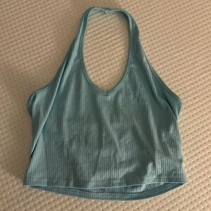 Light blue neck strap cropped tank